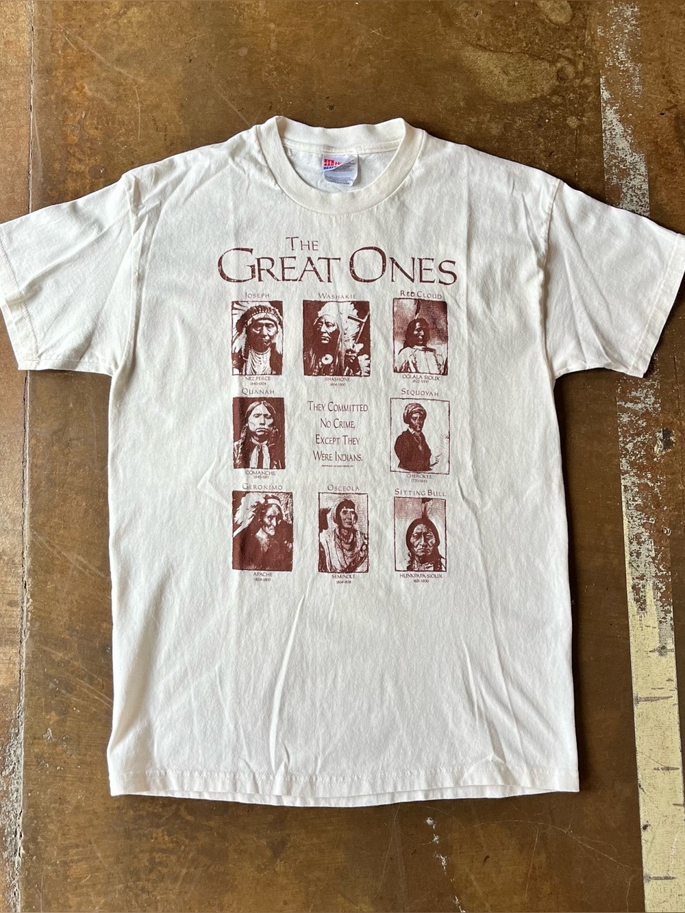 Vintage 90s The Great Ones Native American Tan New Wave Prints History Tee M